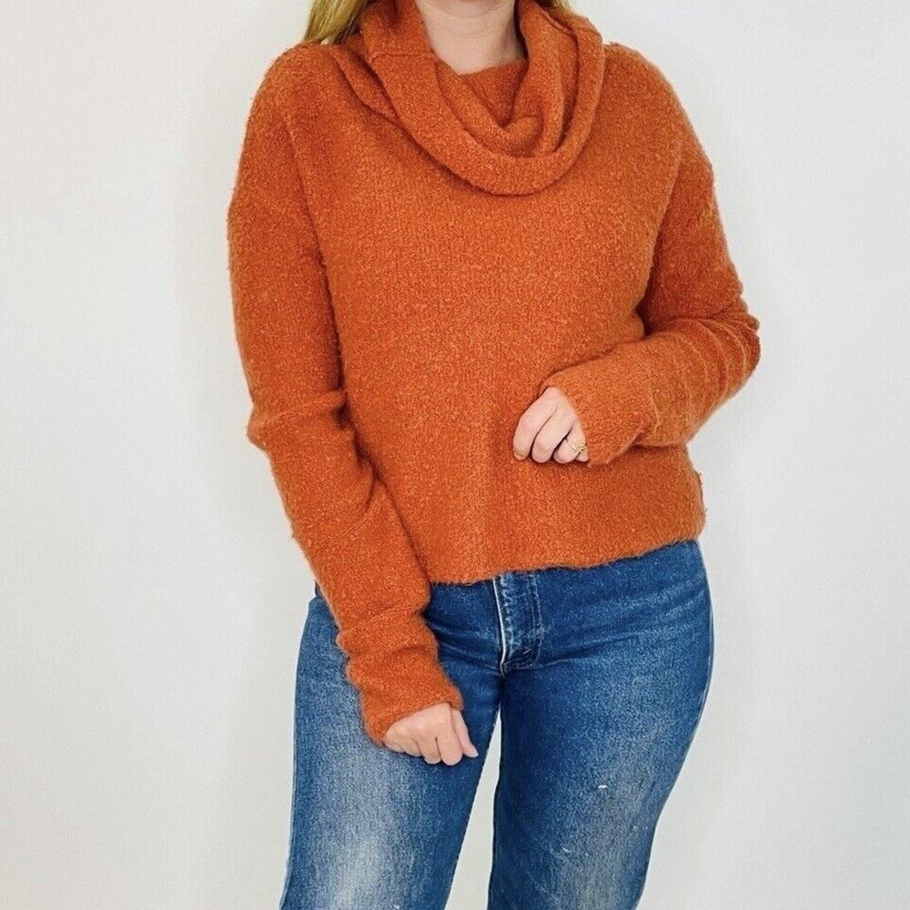 Free People Stormy Cowl Neck Sweater Orange Wool Blend Size Small